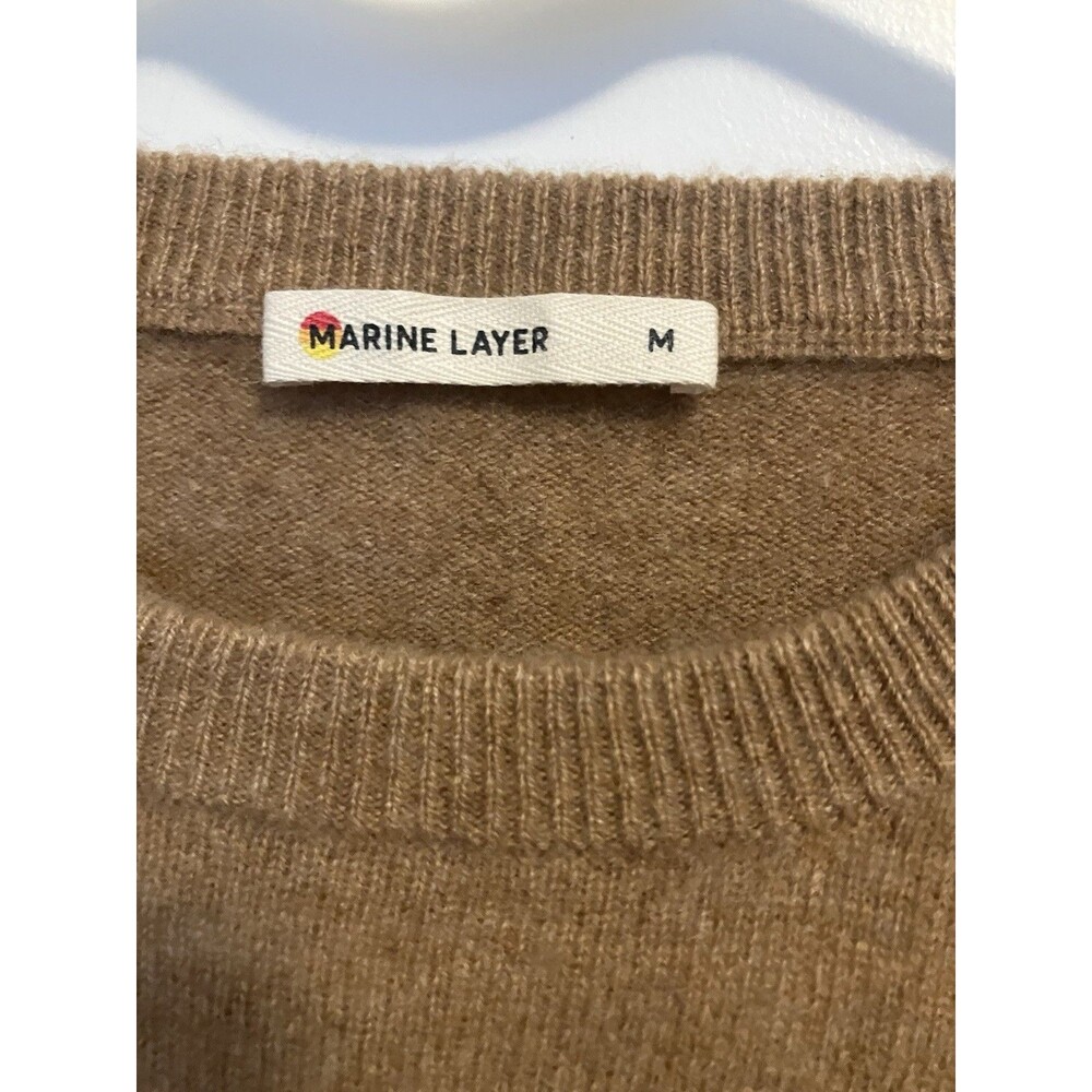 Marine Layer Harper Cashmere Sweater Womens Medium Brown Pink Striped crewneck - Picture 2 of 5